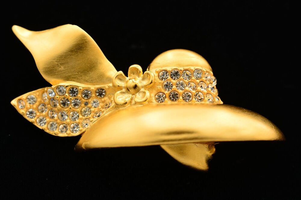 Givenchy Vintage Woman Pin Brooch Brushed Gold Profile Hat Chunky Signed Bin4